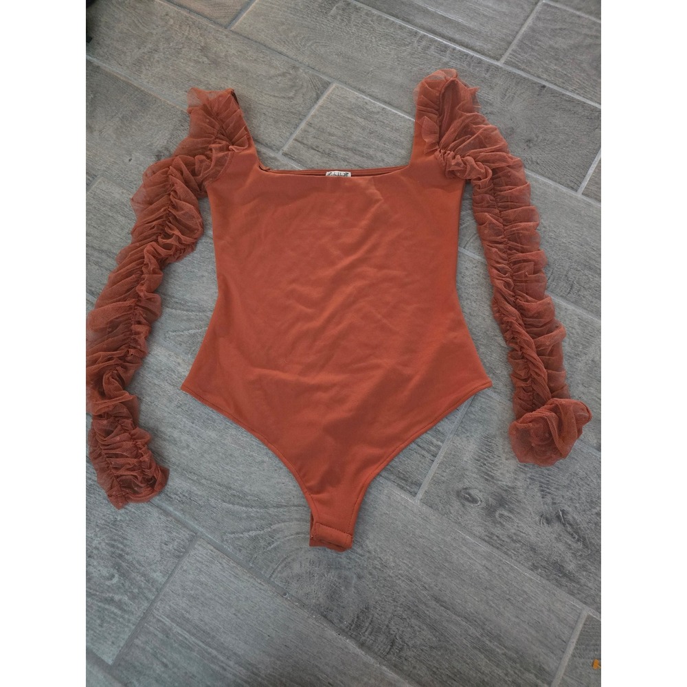 Intimately Free People Must Be Love Bodysuit Square Neck Ruffle Sleeve Top Small